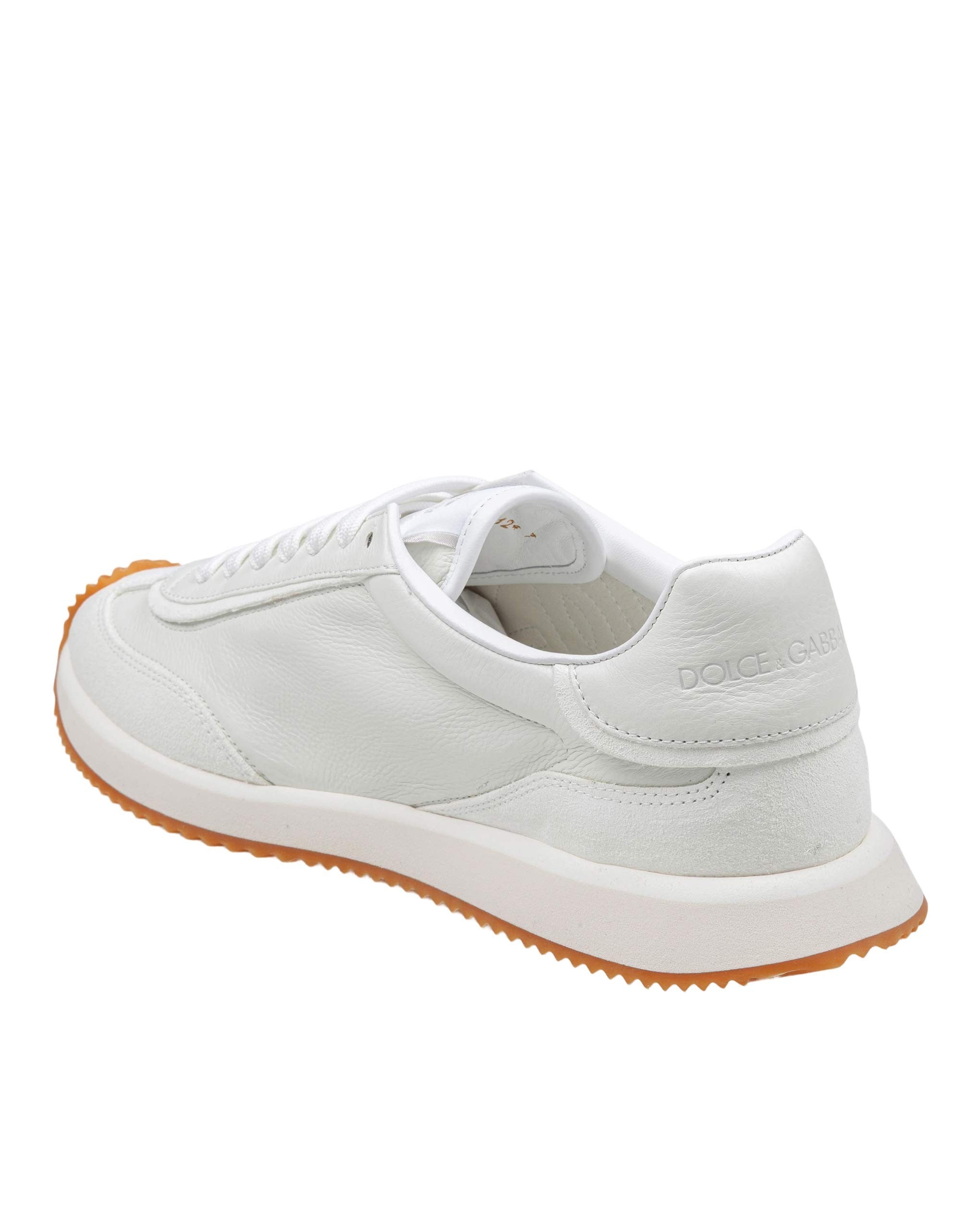 DOLCE & GABBANA LEATHER AND SUEDE CUSHION SNEAKERS, WHITE
