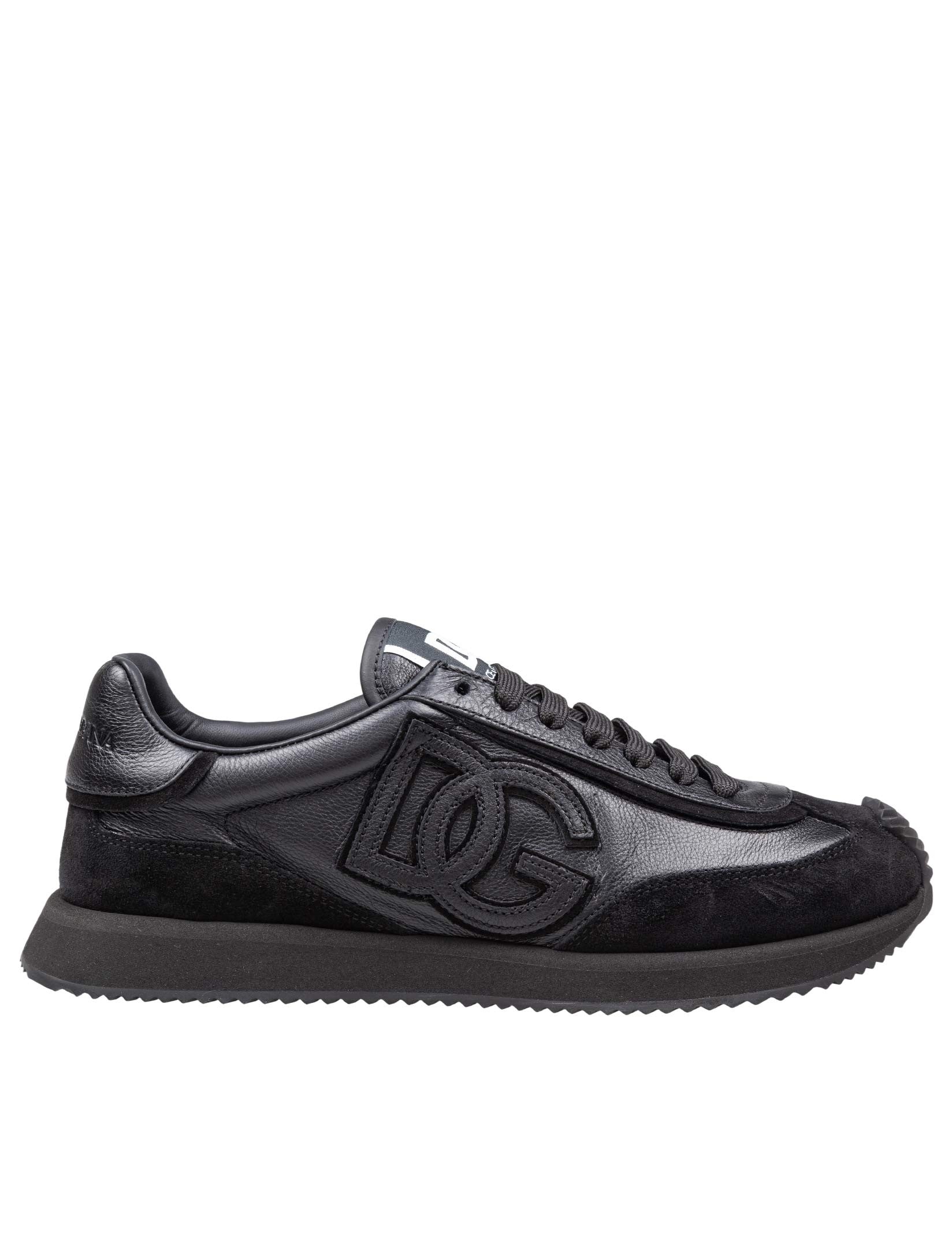 DOLCE E GABBANA SNEAKER CUSHION IN PELLE E CAMOSCIO COLORE NERO