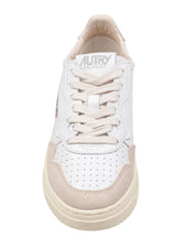 AUTRY MEDALIST LOW LEATHER AND SUEDE SNEAKERS, WHITE AND PINK