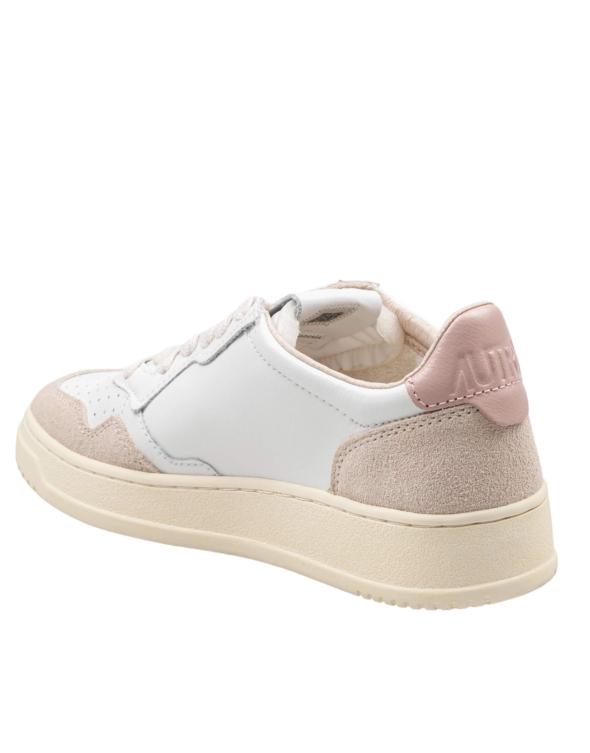 AUTRY MEDALIST LOW LEATHER AND SUEDE SNEAKERS, WHITE AND PINK