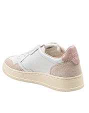AUTRY MEDALIST LOW LEATHER AND SUEDE SNEAKERS, WHITE AND PINK