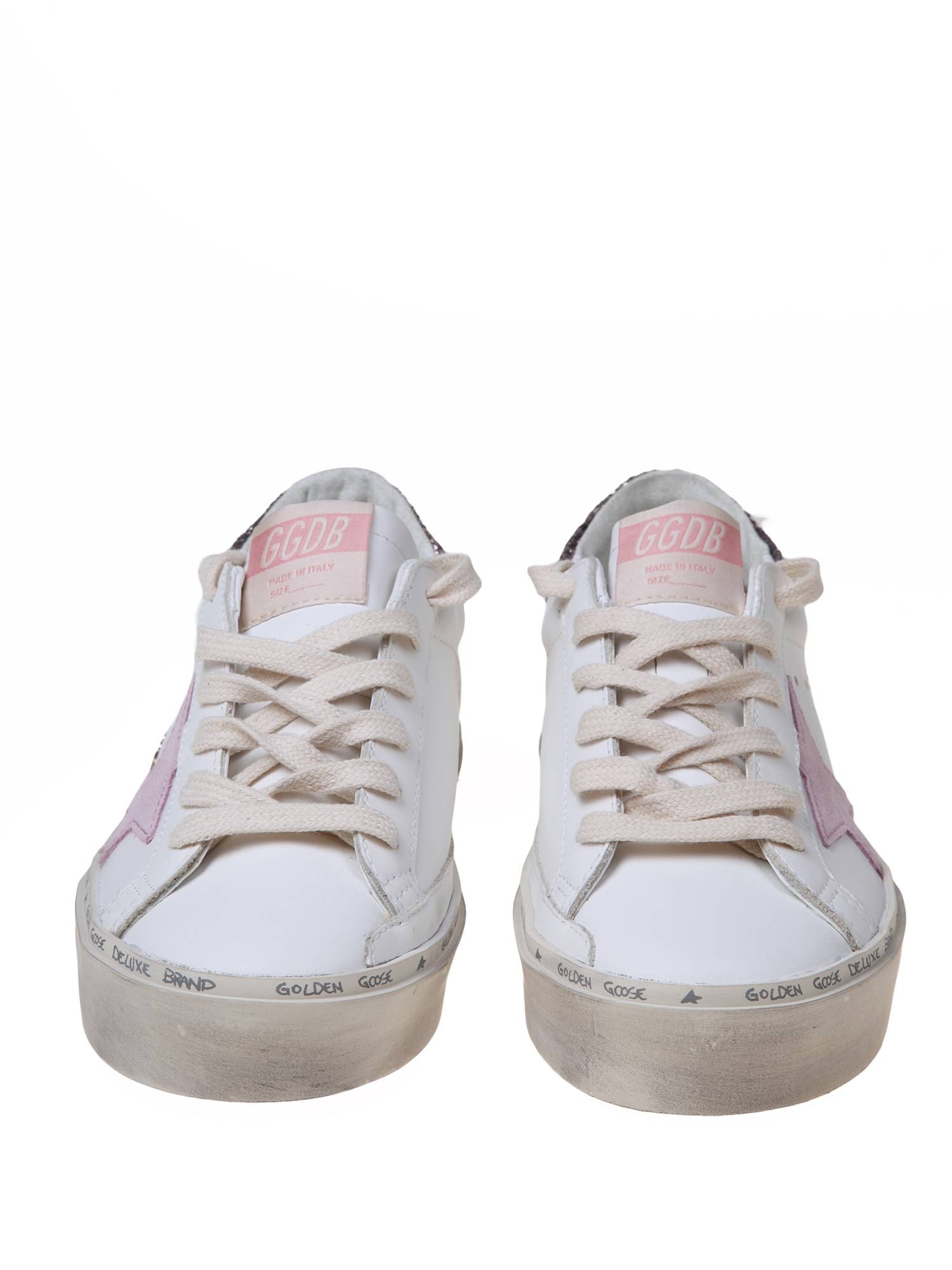 GOLDEN GOOSE HI STAR IN WHITE AND PINK LEATHER