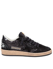 GOLDEN GOOSE SNEAKERS BALLSTAR IN SUEDE AND GLITTER COLOR BLACK