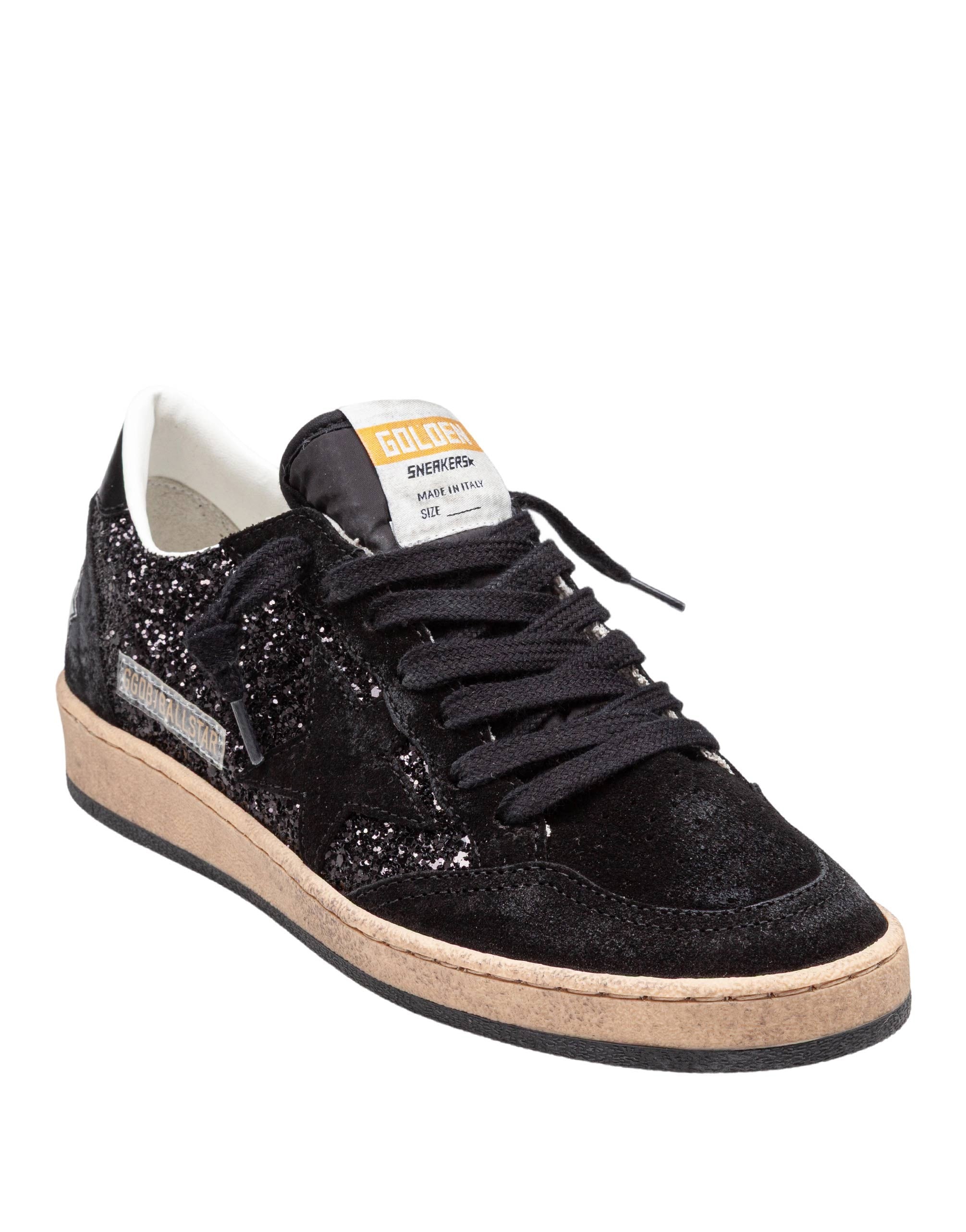 GOLDEN GOOSE SNEAKERS BALLSTAR IN SUEDE AND GLITTER COLOR BLACK