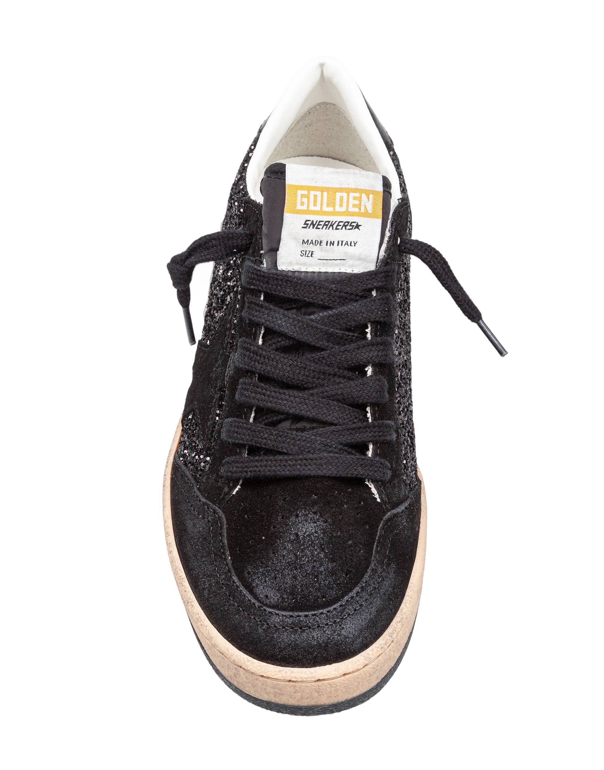 GOLDEN GOOSE SNEAKERS BALLSTAR IN SUEDE AND GLITTER COLOR BLACK