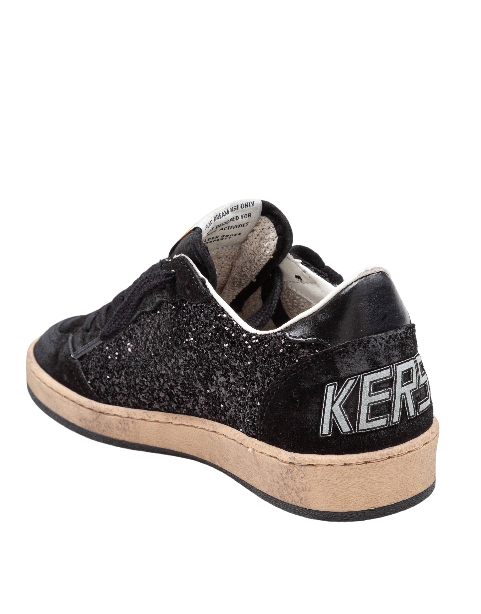 GOLDEN GOOSE SNEAKERS BALLSTAR IN SUEDE AND GLITTER COLOR BLACK