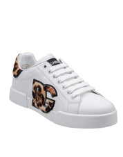 DOLCE & GABBANA PORTOFINO LIGHT WHITE LEATHER SNEAKERS WITH DG PATCH