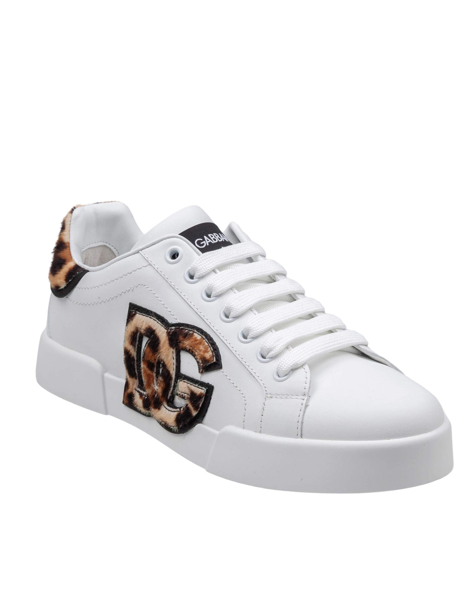 DOLCE & GABBANA PORTOFINO LIGHT WHITE LEATHER SNEAKERS WITH DG PATCH
