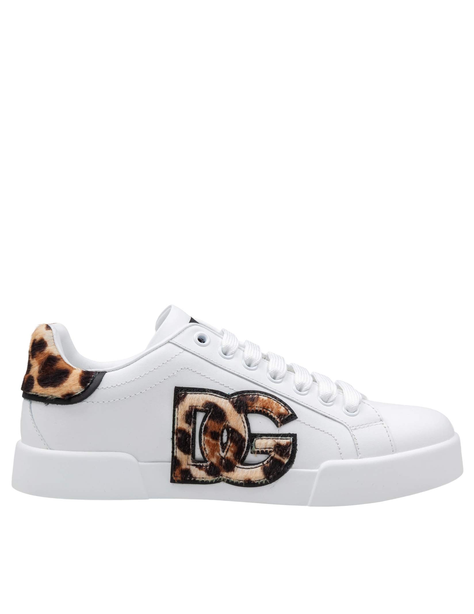 DOLCE & GABBANA PORTOFINO LIGHT WHITE LEATHER SNEAKERS WITH DG PATCH