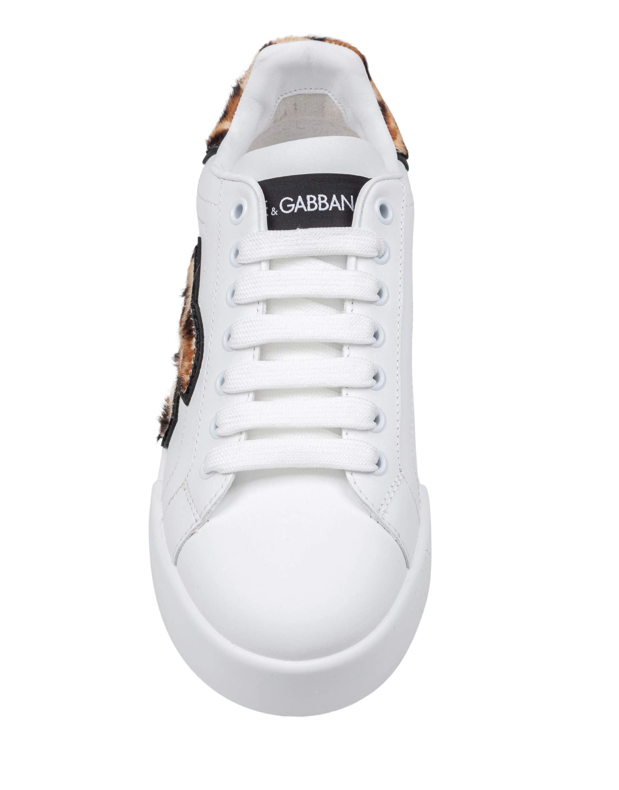 DOLCE & GABBANA PORTOFINO LIGHT WHITE LEATHER SNEAKERS WITH DG PATCH