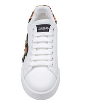DOLCE & GABBANA PORTOFINO LIGHT WHITE LEATHER SNEAKERS WITH DG PATCH