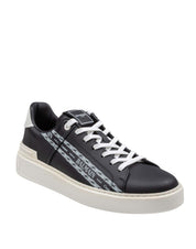BALMAIN B-COURT BLACK LEATHER SNEAKERS WITH LOGO