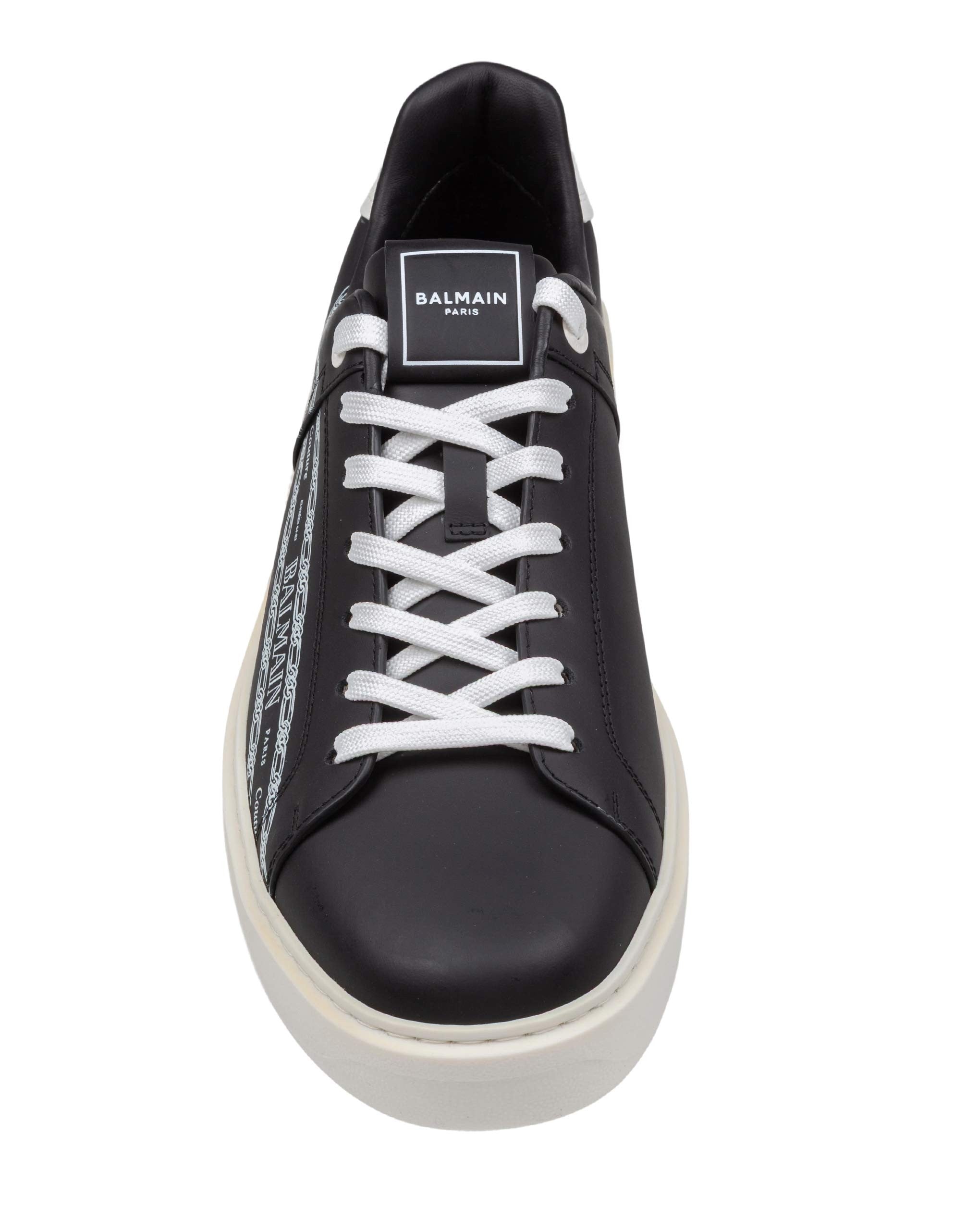 BALMAIN B-COURT BLACK LEATHER SNEAKERS WITH LOGO