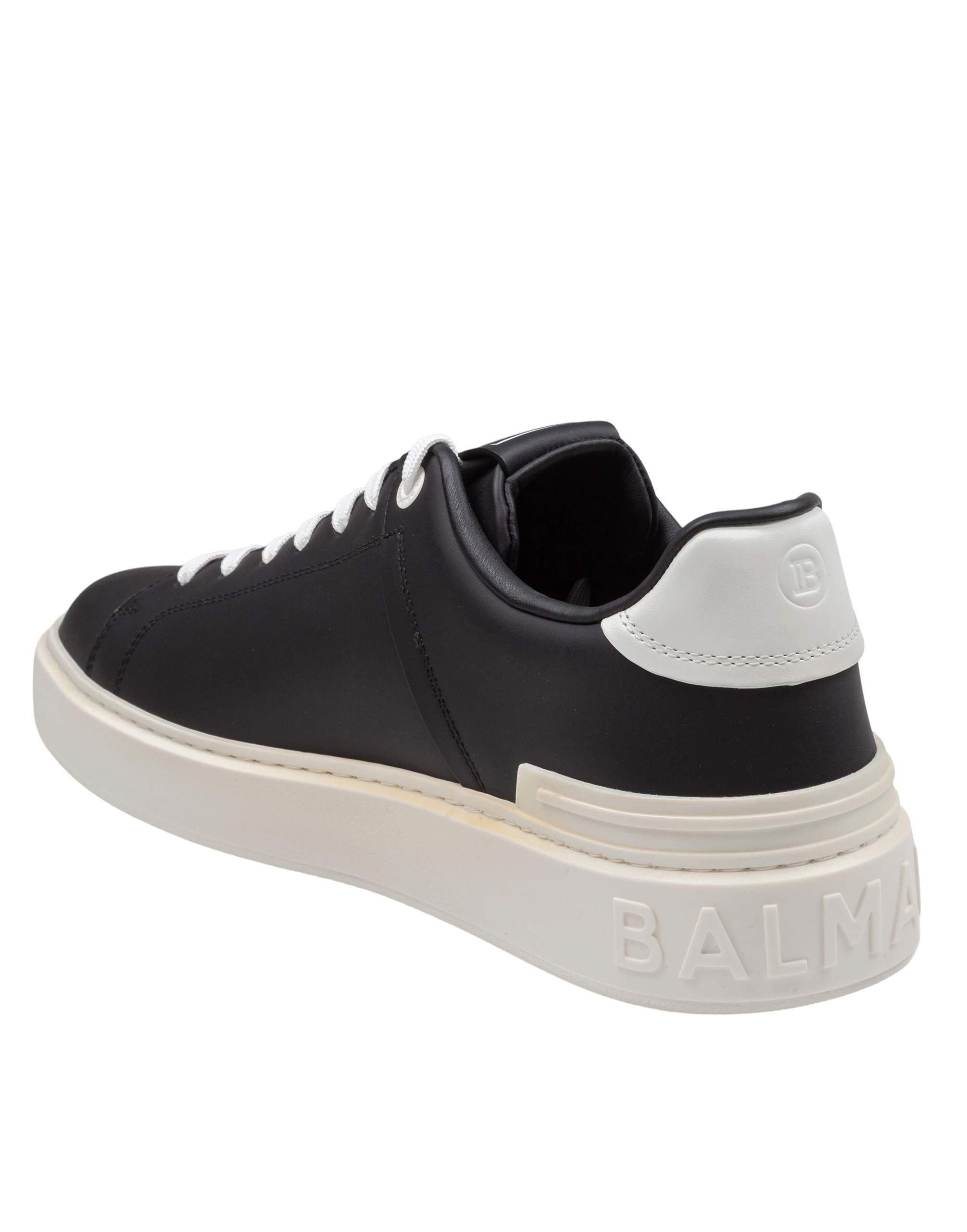 BALMAIN B-COURT BLACK LEATHER SNEAKERS WITH LOGO