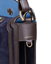 LANVIN COMPAGNON SUEDE SHOULDER BAG, BLUE AND BROWN
