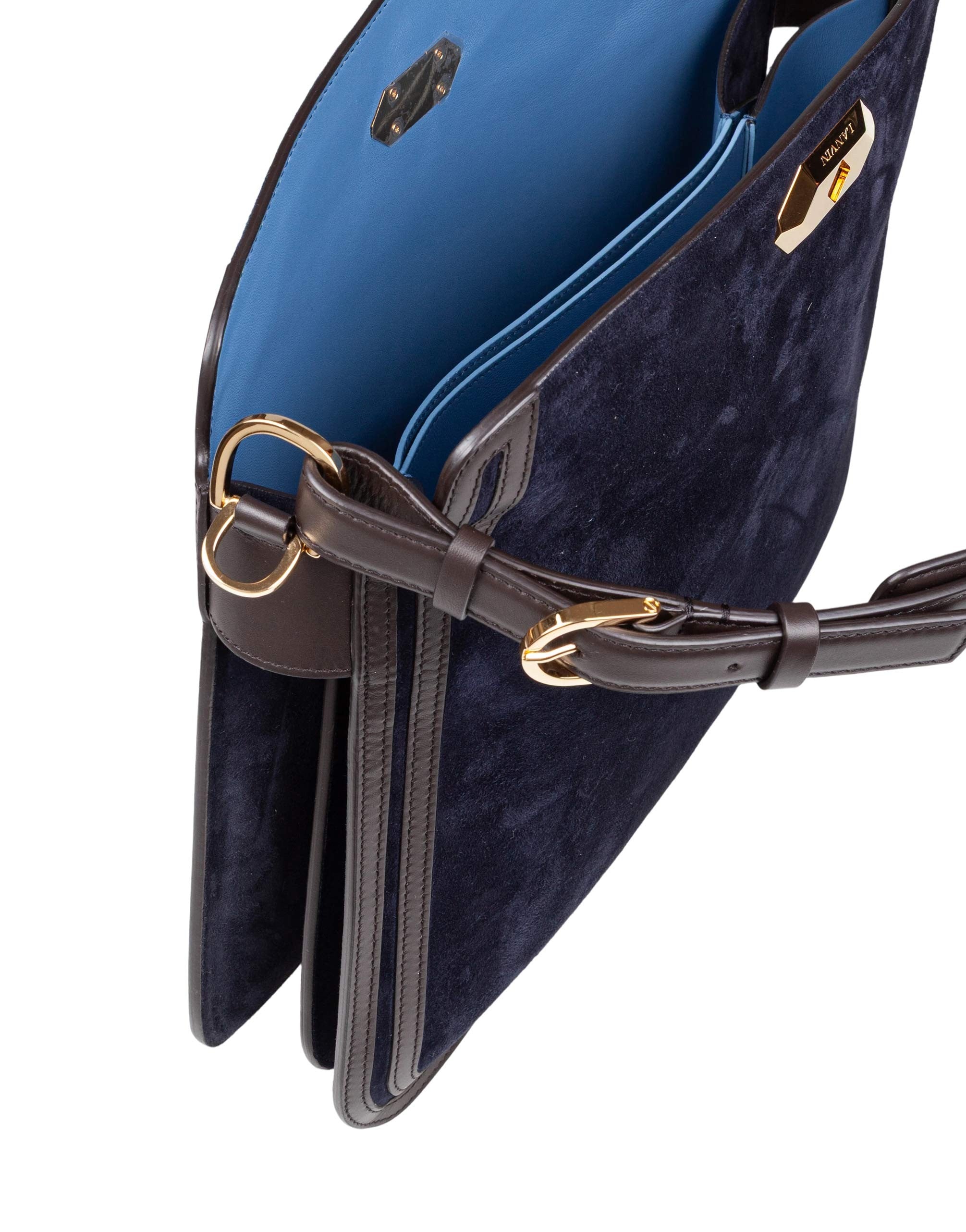 LANVIN COMPAGNON SUEDE SHOULDER BAG, BLUE AND BROWN
