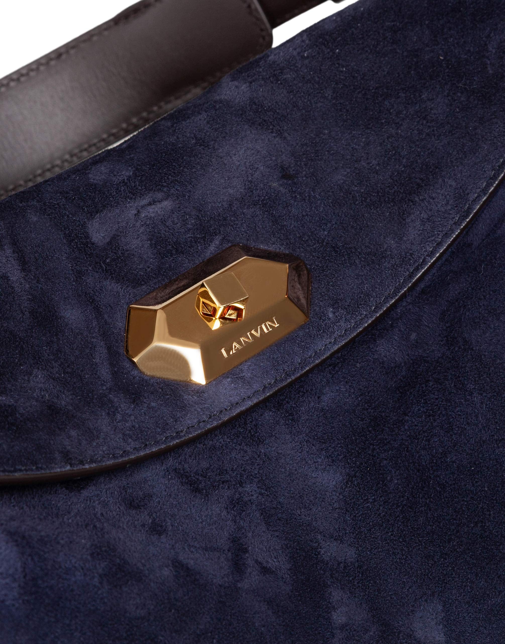 LANVIN COMPAGNON SUEDE SHOULDER BAG, BLUE AND BROWN
