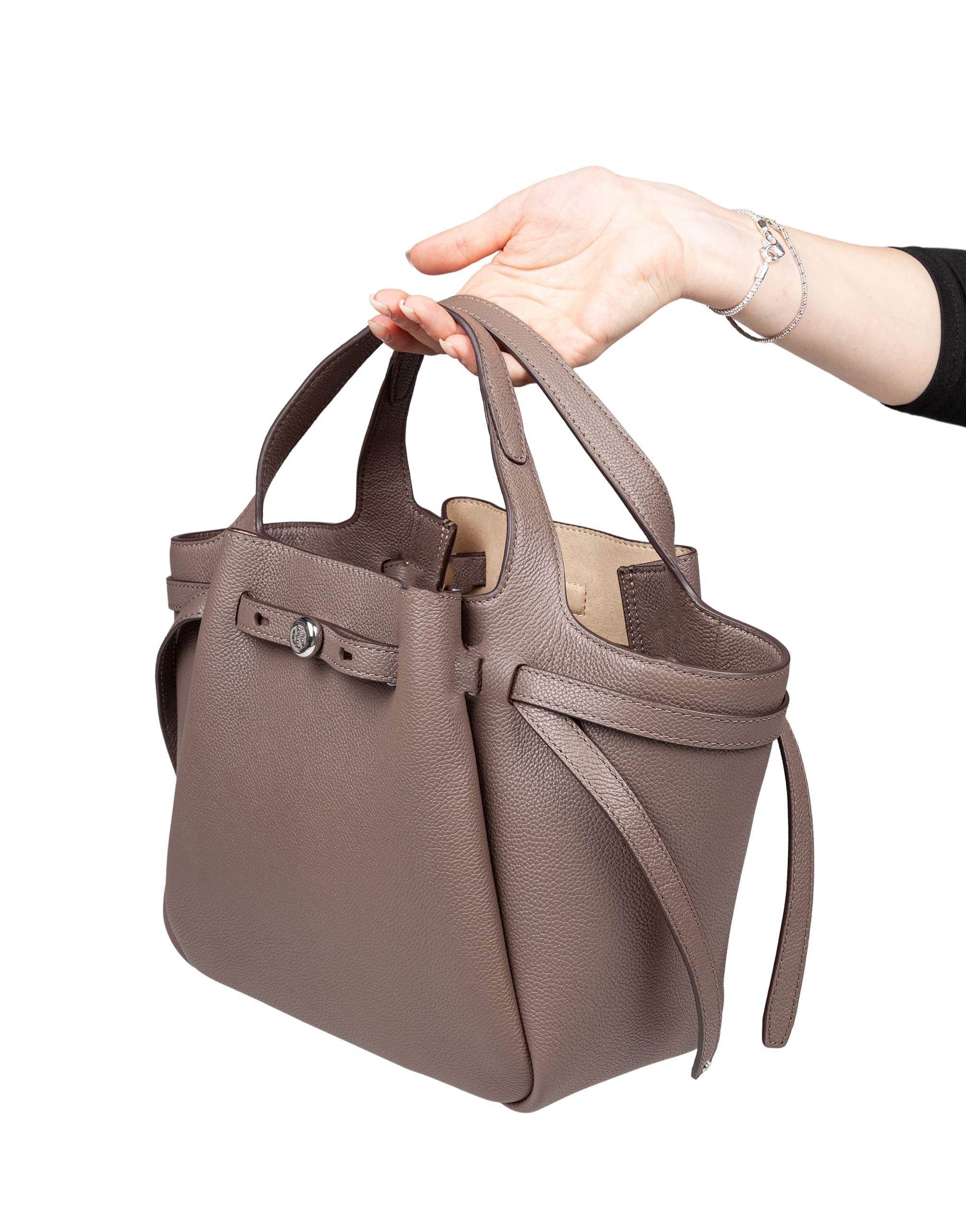 TORY BURCH ROMY LEATHER TOTE BAG IN WILD MUSHROOM