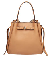 TORY BURCH ROMY HAMMERED LEATHER BUCKET BAG TIRAMISU COLOR