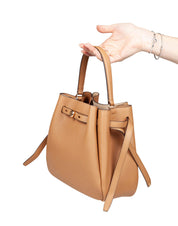 TORY BURCH ROMY HAMMERED LEATHER BUCKET BAG TIRAMISU COLOR