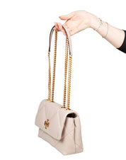 TORY BURCH KIRA SMALL DIAMOND QUILTED BAG IN LIGHT STONE