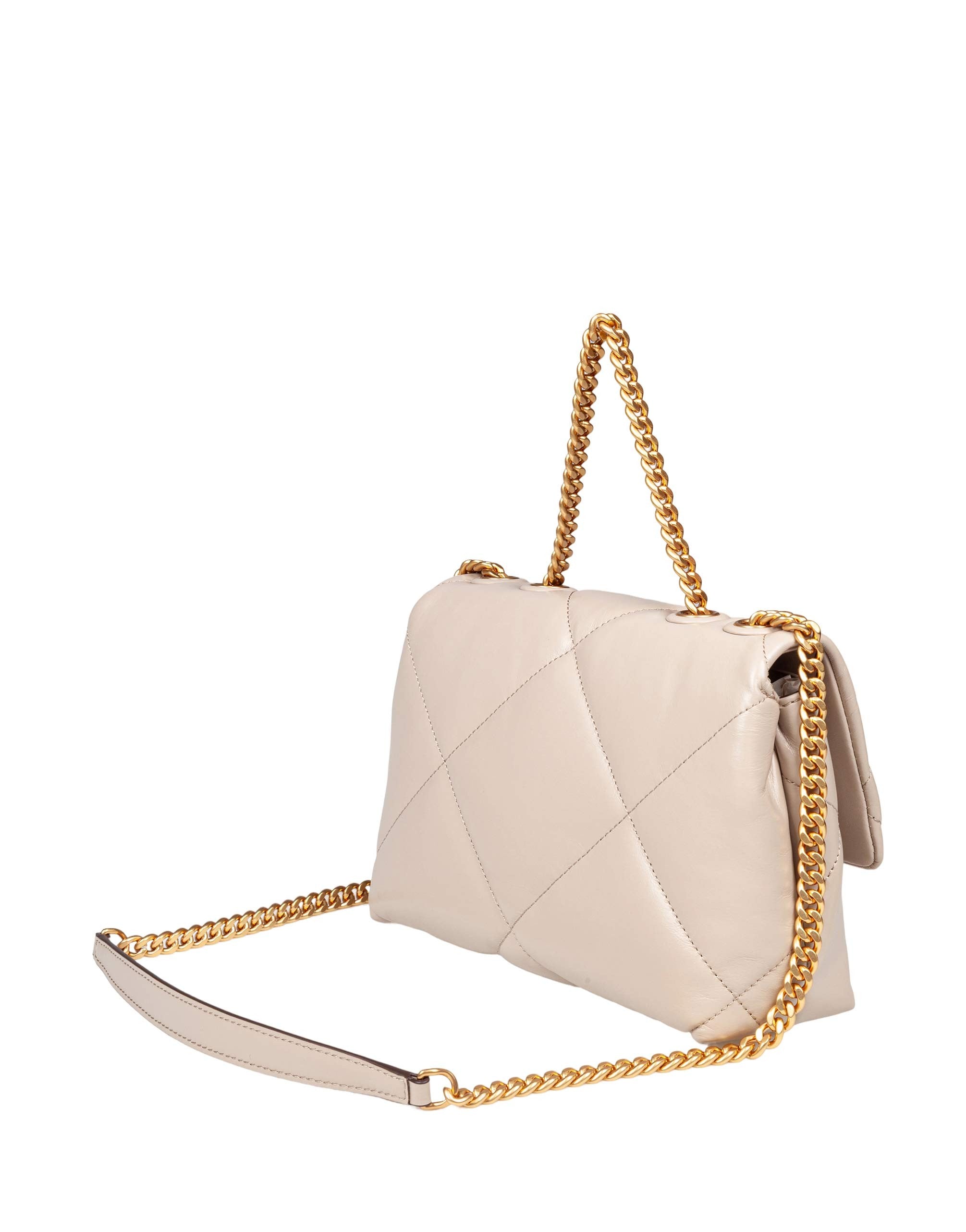 TORY BURCH KIRA SMALL DIAMOND QUILTED BAG IN LIGHT STONE