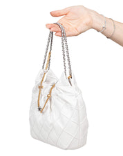 TORY BURCH MINI FLEMING NAPPA HOBO BAG, WHITE