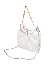 TORY BURCH MINI FLEMING NAPPA HOBO BAG, WHITE