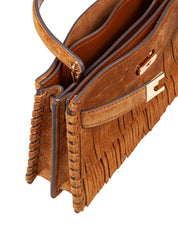 TORY BURCH LEE RADZIWILL MINI SUEDE HANDBAG WITH FRINGES