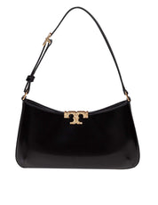 TORY BURCH ELEANOR PAVE SLIM SMOOTH LEATHER SHOULDER BAG, BLACK