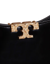 TORY BURCH ELEANOR PAVE SLIM SMOOTH LEATHER SHOULDER BAG, BLACK