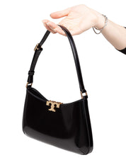 TORY BURCH ELEANOR PAVE SLIM SMOOTH LEATHER SHOULDER BAG, BLACK