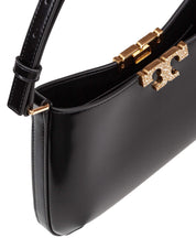TORY BURCH ELEANOR PAVE SLIM SMOOTH LEATHER SHOULDER BAG, BLACK