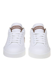 DOLCE & GABBANA SNEAKERS PORTOFINO IN PELLE BIANCA CON LOGO ORO