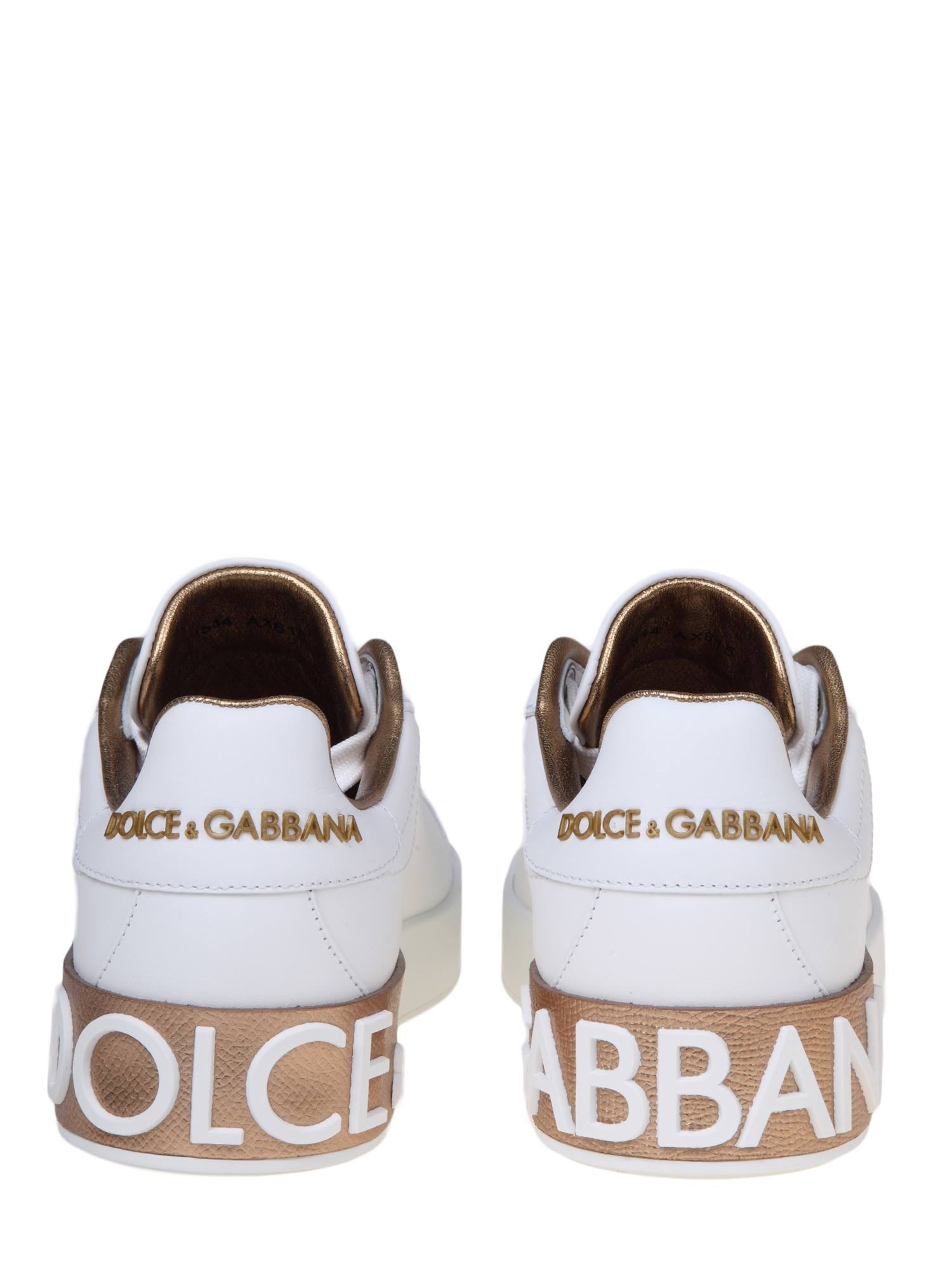 DOLCE & GABBANA SNEAKERS PORTOFINO IN PELLE BIANCA CON LOGO ORO