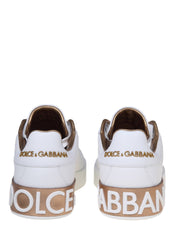 DOLCE & GABBANA SNEAKERS PORTOFINO IN PELLE BIANCA CON LOGO ORO