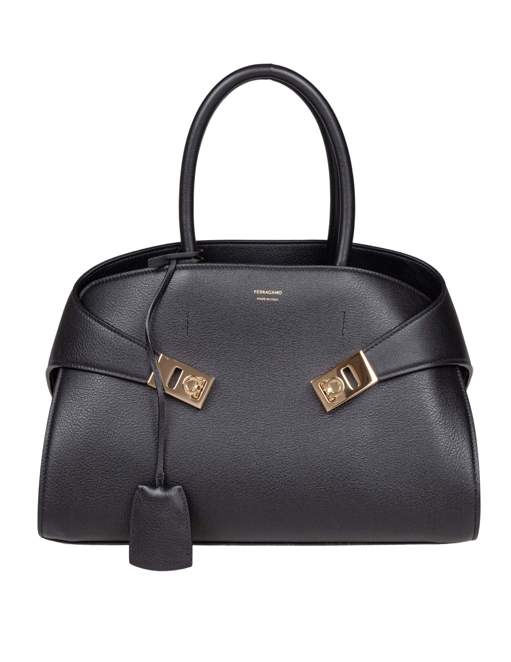 FERRAGAMO HUG TH M HANDBAG IN BLACK LEATHER