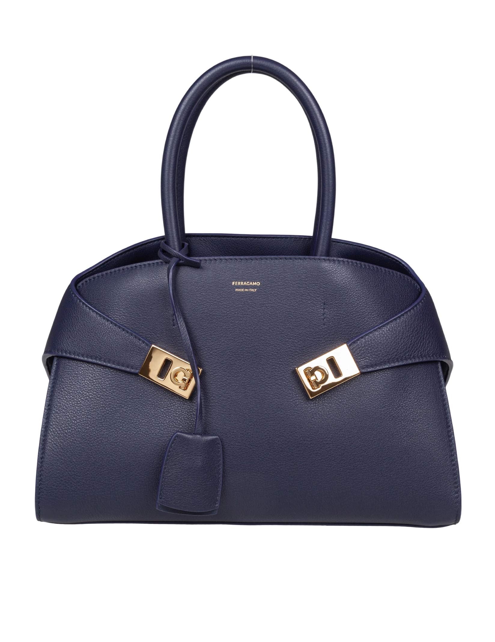 FERRAGAMO HUG TH M HANDBAG IN BLUE LEATHER