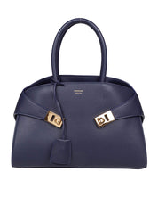 FERRAGAMO HUG TH M HANDBAG IN BLUE LEATHER