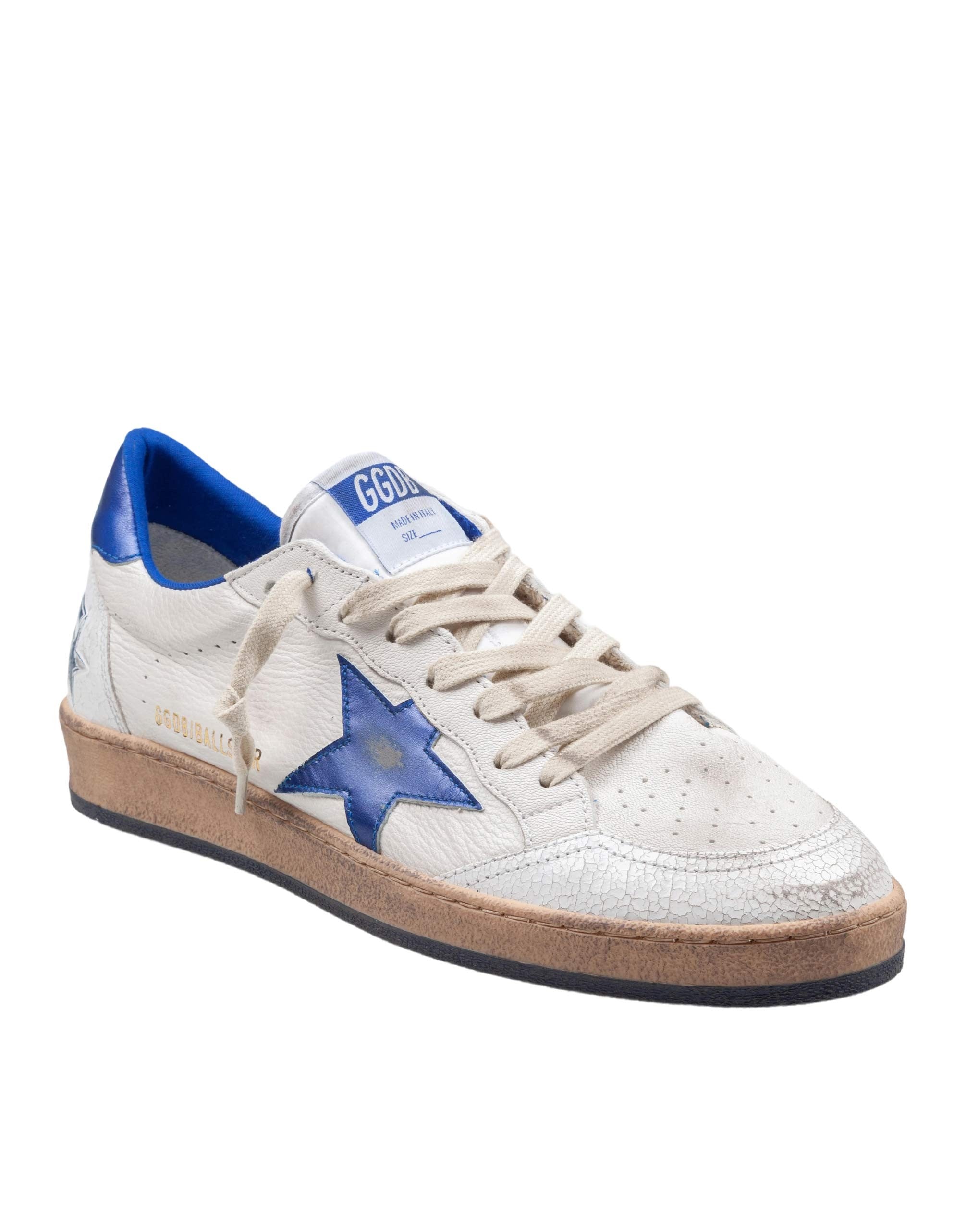 GOLDEN GOOSE SNEAKERS BALL STAR IN WHITE AND BLUETTE LEATHER