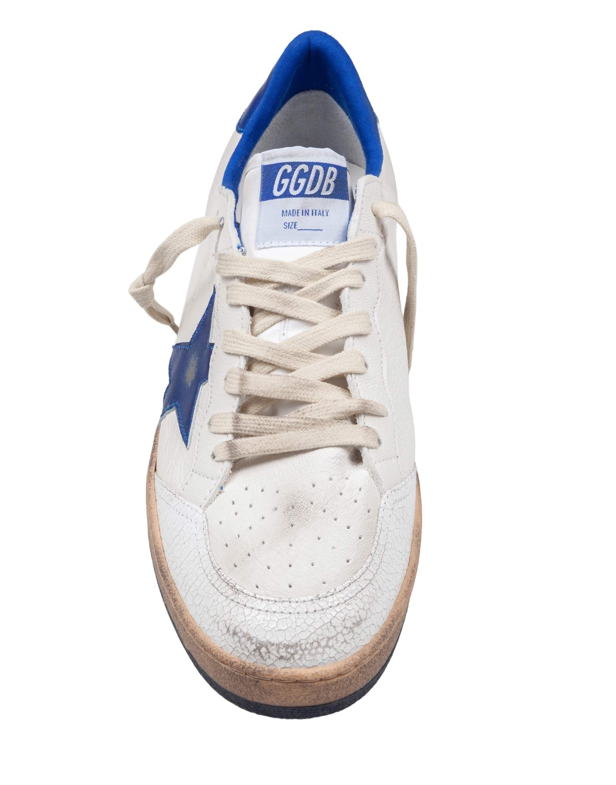 GOLDEN GOOSE SNEAKERS BALL STAR IN WHITE AND BLUETTE LEATHER