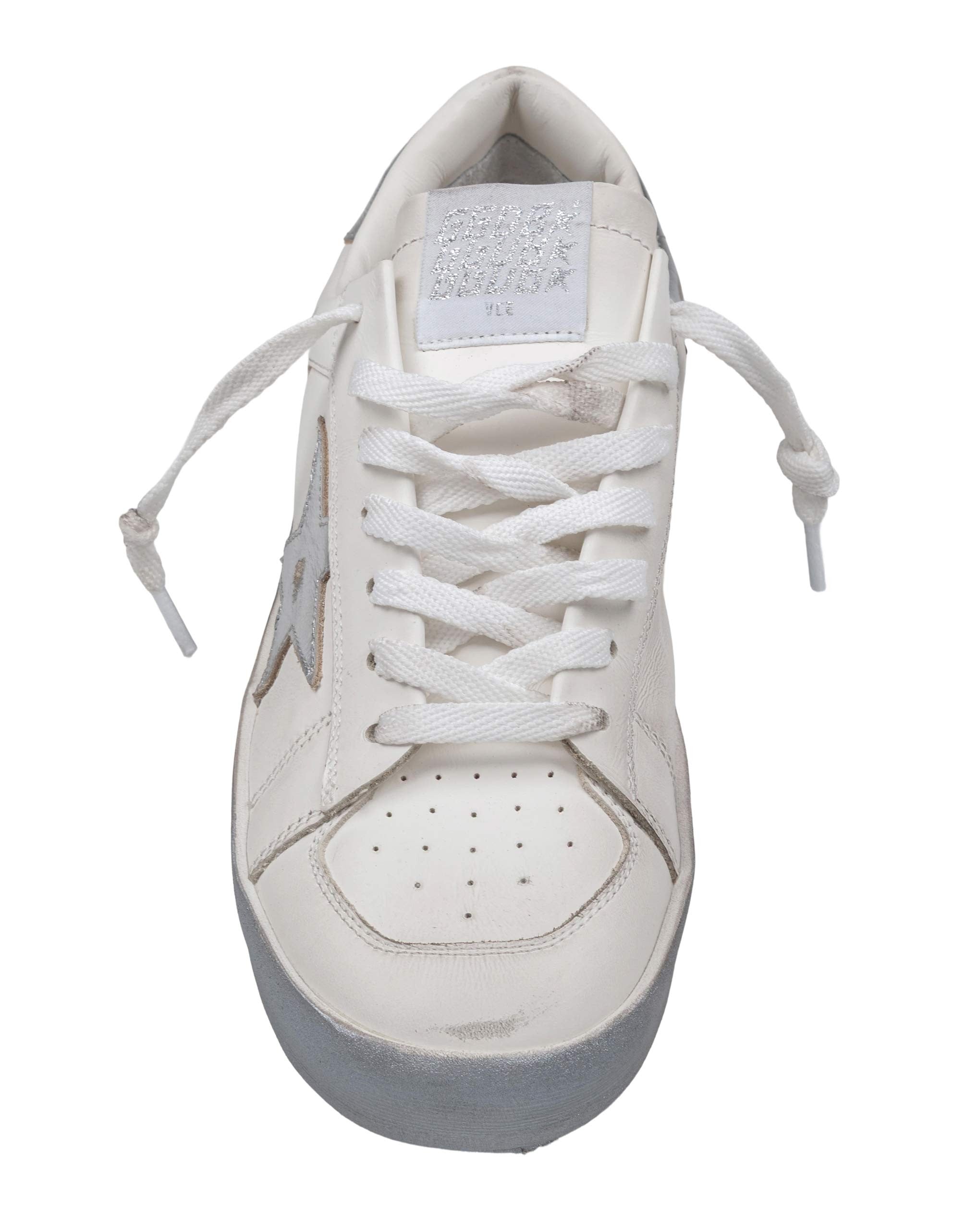 GOLDEN GOOSE SNEAKERS STARDAN IN PELLE COLORE BIANCO E ARGENTO