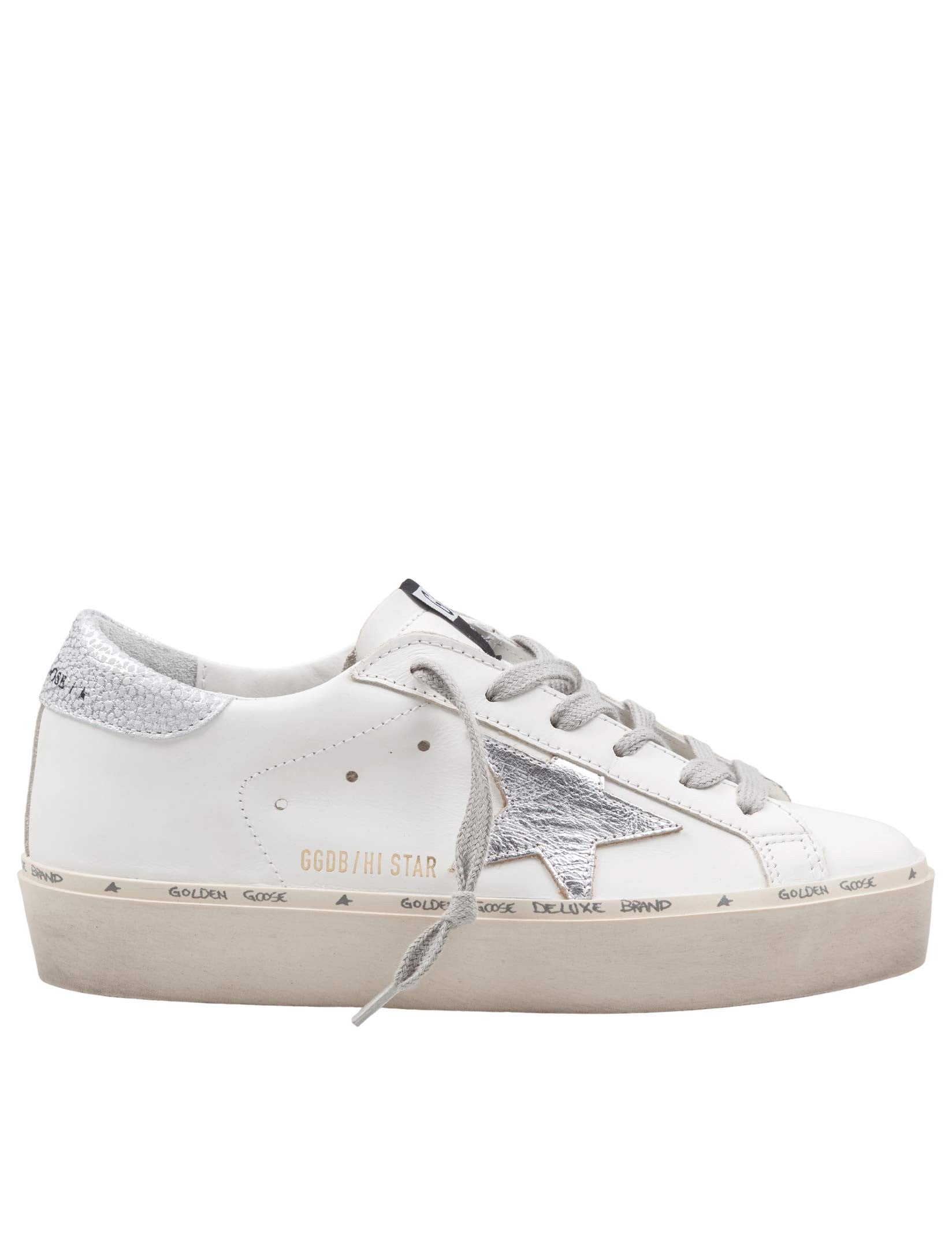 GOLDEN GOOSE HI STAR IN WHITE AND SILVER LEATHER