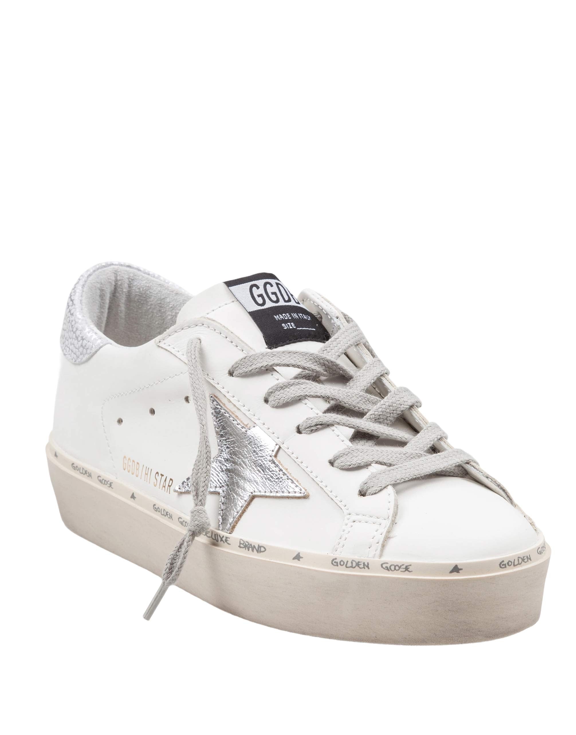 GOLDEN GOOSE HI STAR IN WHITE AND SILVER LEATHER