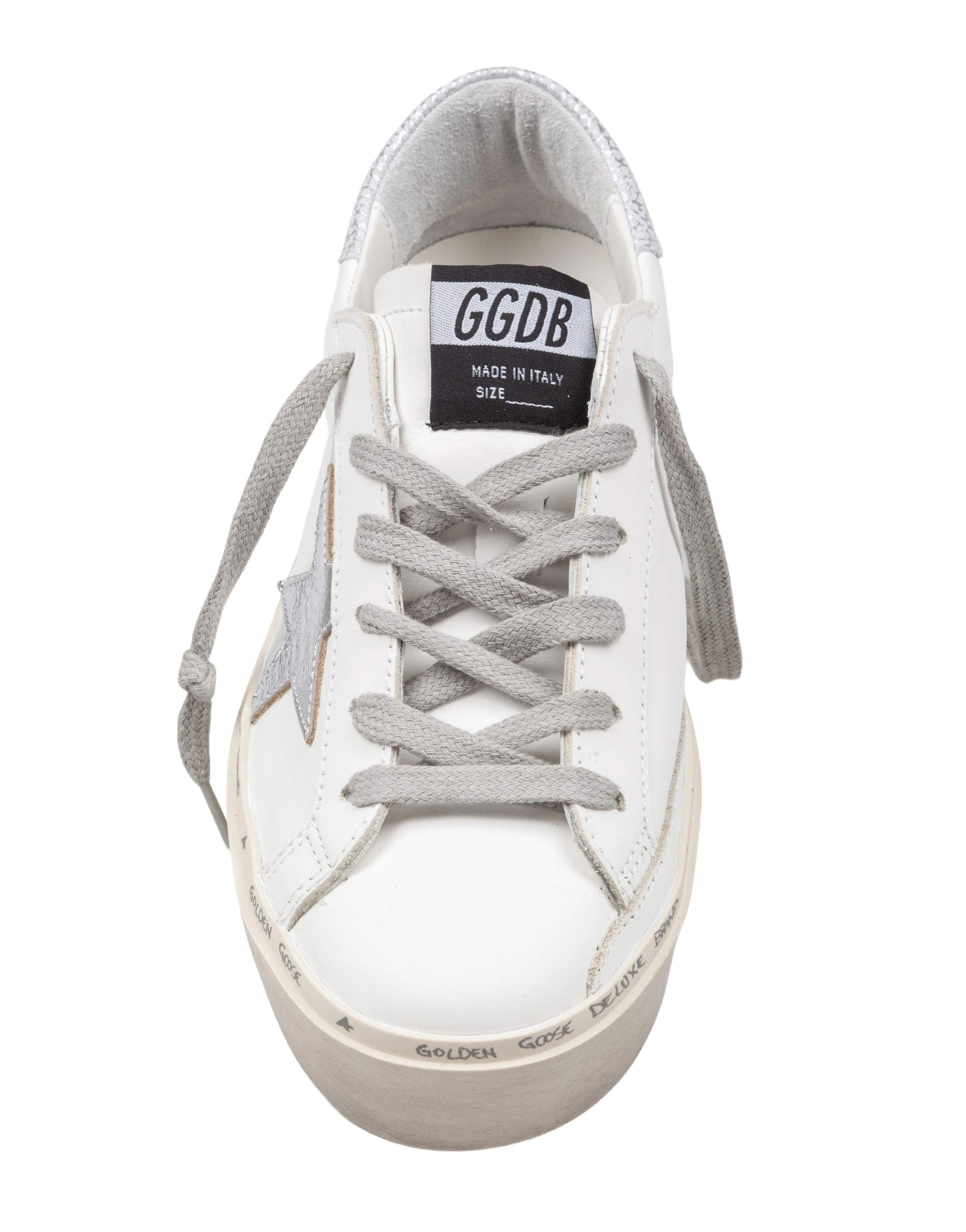 GOLDEN GOOSE HI STAR IN WHITE AND SILVER LEATHER