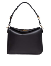 LANVIN COMPAGNON LEATHER SHOULDER BAG, BLACK