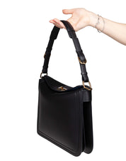 LANVIN COMPAGNON LEATHER SHOULDER BAG, BLACK