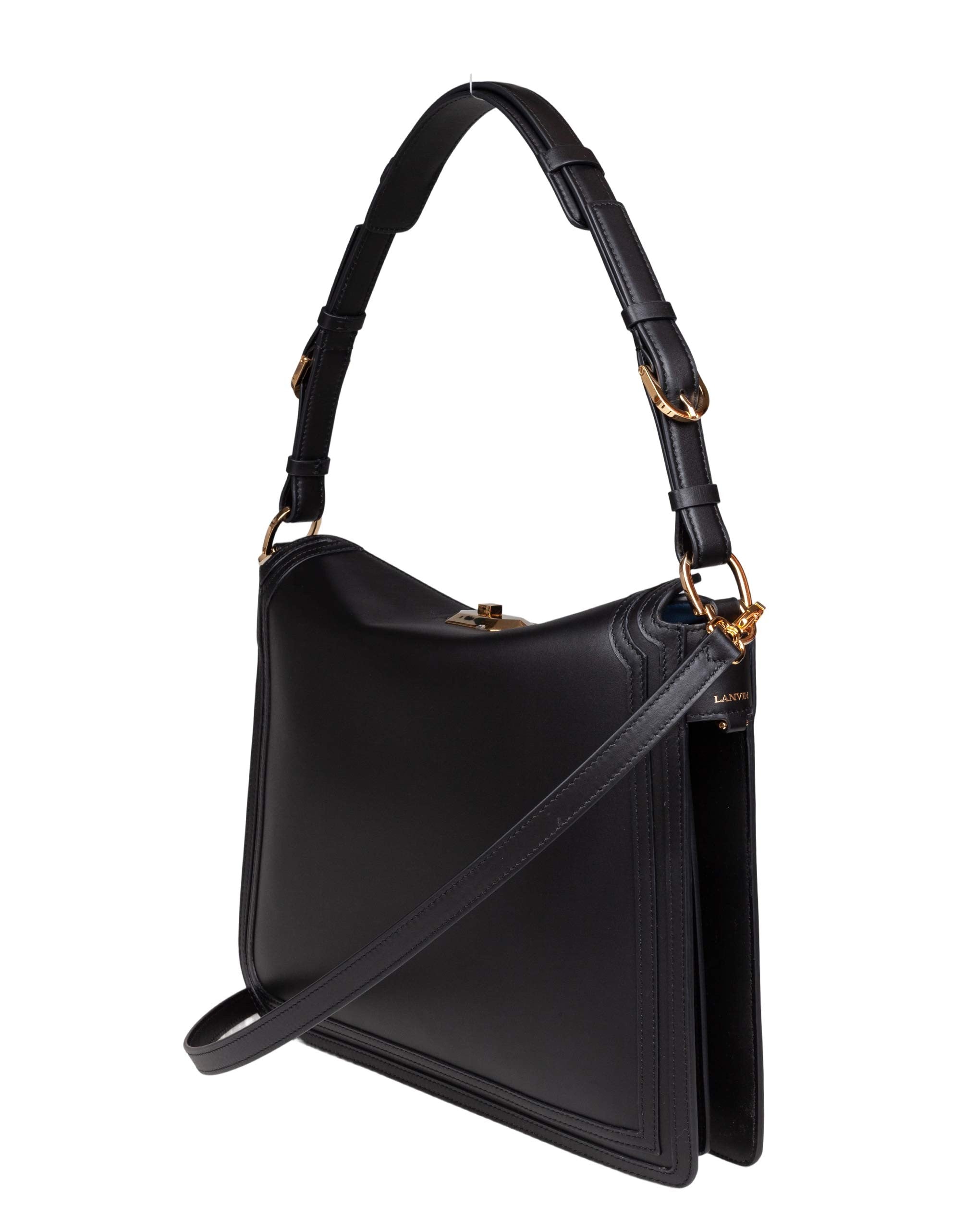 LANVIN COMPAGNON LEATHER SHOULDER BAG, BLACK