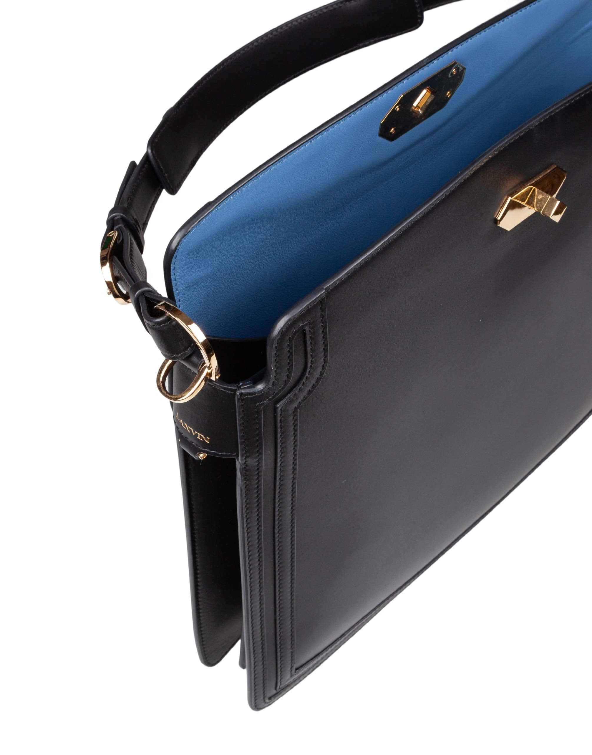 LANVIN COMPAGNON LEATHER SHOULDER BAG, BLACK