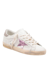 GOLDEN GOOSE SUPER STAR NAPPA LEATHER SNEAKERS IN WHITE WITH PINK STAR